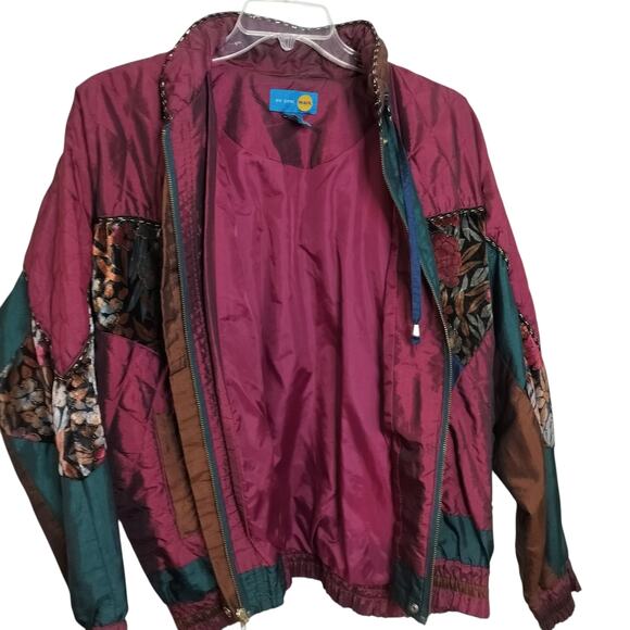 4405)Vtg 80s On Your Mark 2pcs  Multicolor Patchwork Windbreaker Track Suit XL - Picture 3 of 16